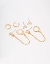 Gold Plated Baguette Chain Flower Earring 4-Pack - link has visual effect only