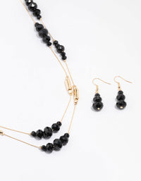 Black Beaded Necklace & Earrings Jewellery Set - link has visual effect only