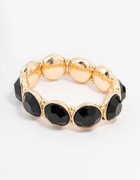 Gold Toned Black Round Stretch Bracelet - link has visual effect only