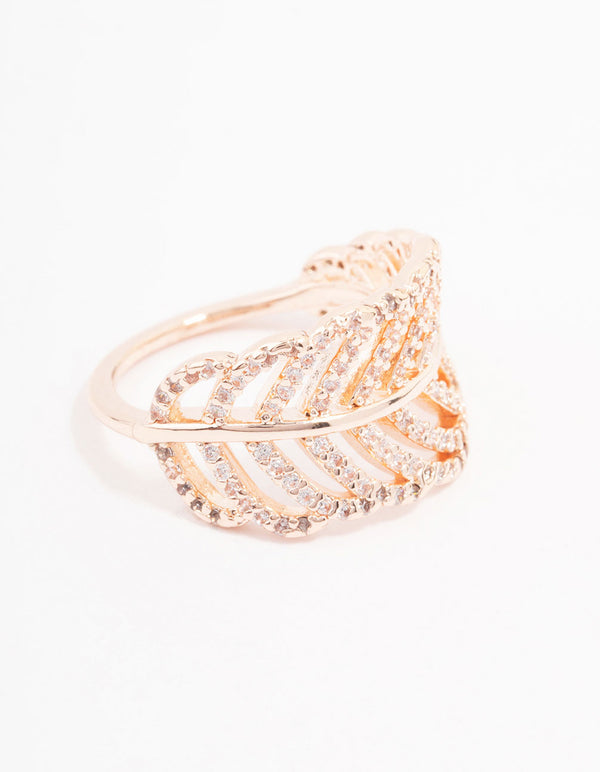 Rose Gold Leaf Band Cubic Zirconia Ring