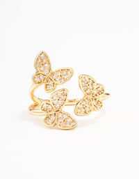 Gold Plated Cubic Zirconia Butterfly Trio Ring - link has visual effect only