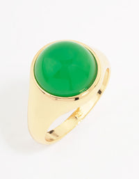 Gold Plated Round Green Statement Stone Ring - link has visual effect only