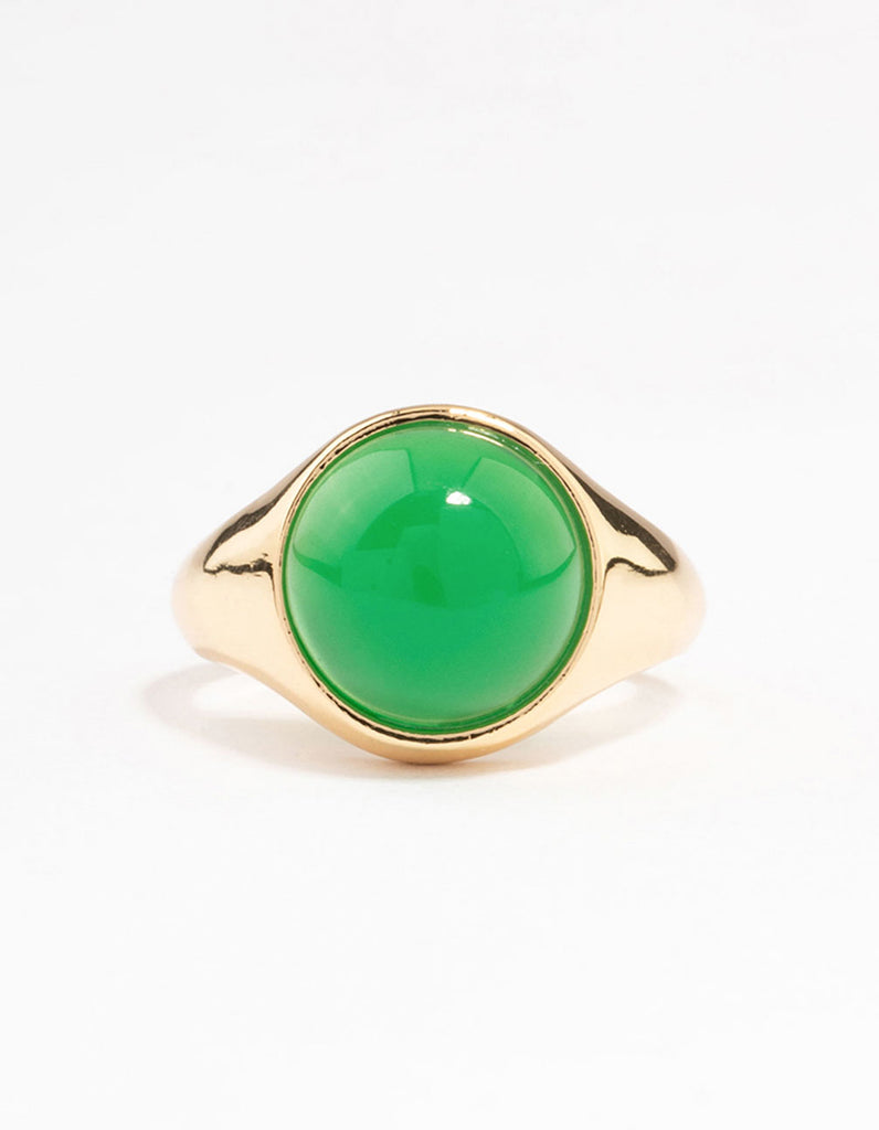 Gold Plated Round Green Statement Stone Ring