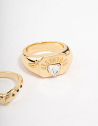 Gold Plated Heart Signet Stacking Ring - link has visual effect only