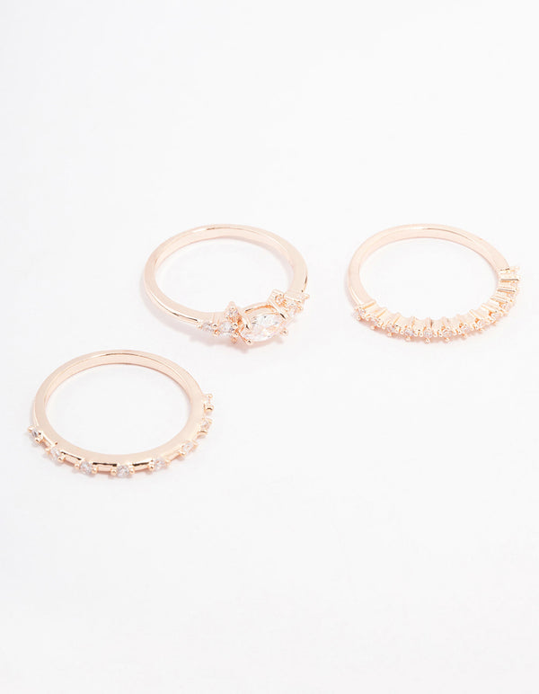 Rose Gold Plated Fine Marquise Stacking Ring 3-Pack