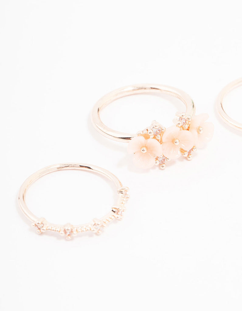 Rose Gold Plated Triple Flower Stacking Ring Pack