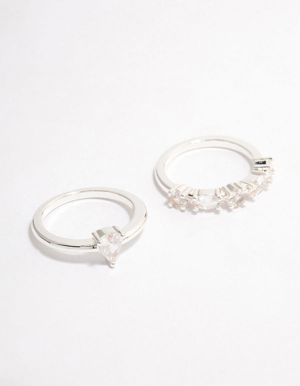 Silver Plated Alternating Pear Stacking Rings