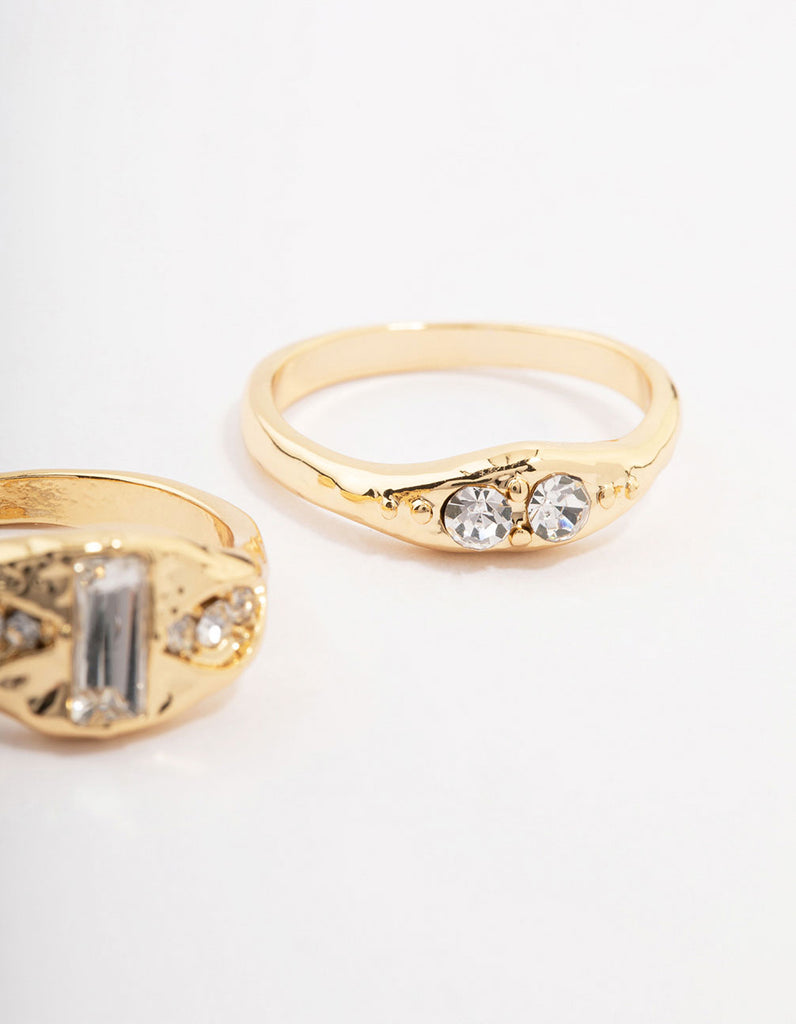 Gold Plated Baguette Signet Stacking Ring Pack