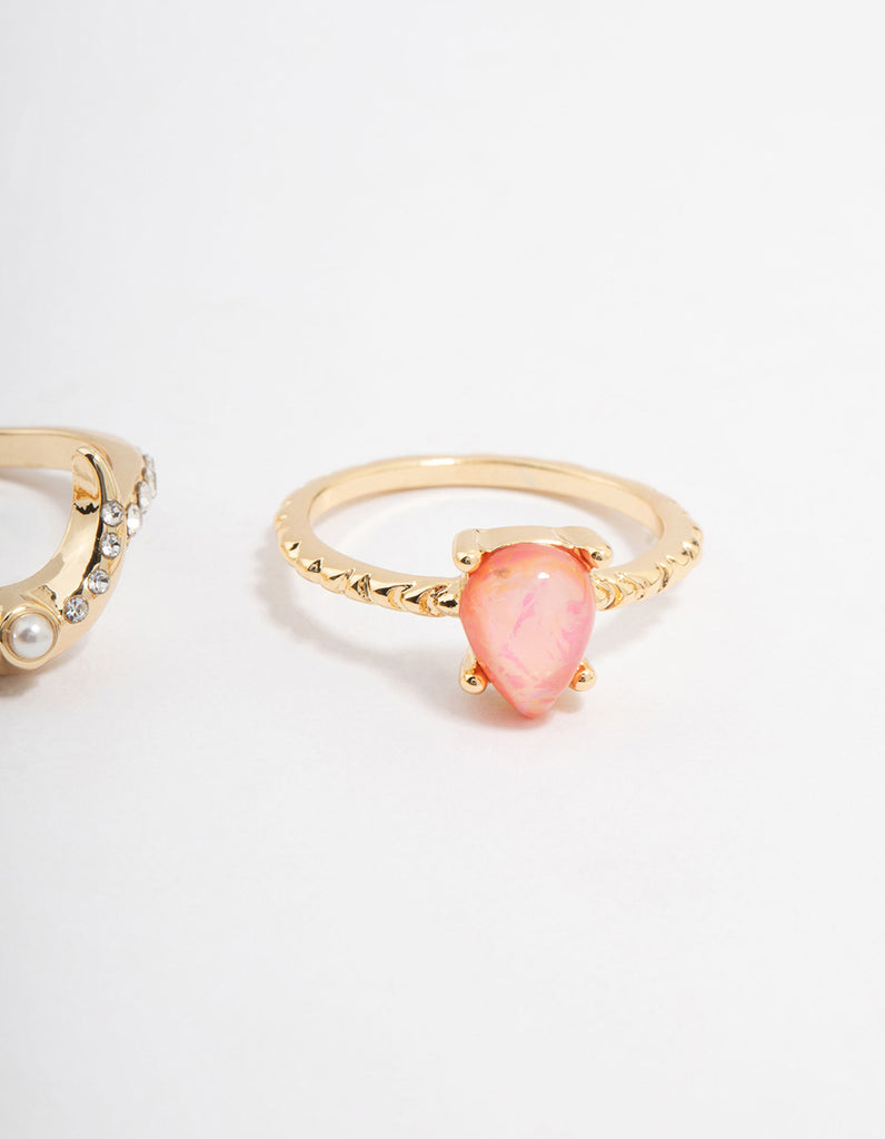 Gold Plated Celestial Pear Stacking Ring Pack