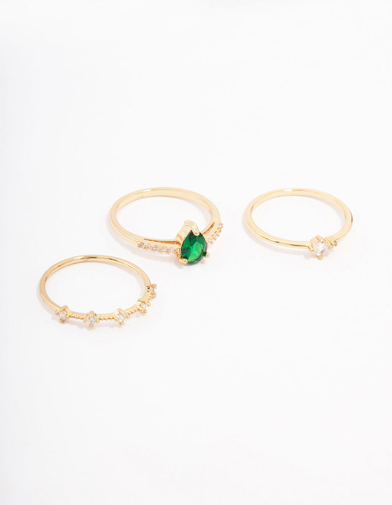 Gold Plated Elegant Pear Triple Stacking Ring