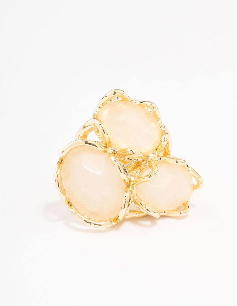 Gold Plated Statement Semi-Precious Trio Ring