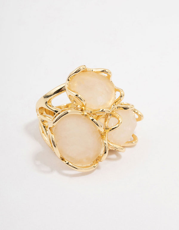 Gold Plated Statement Semi-Precious Trio Ring