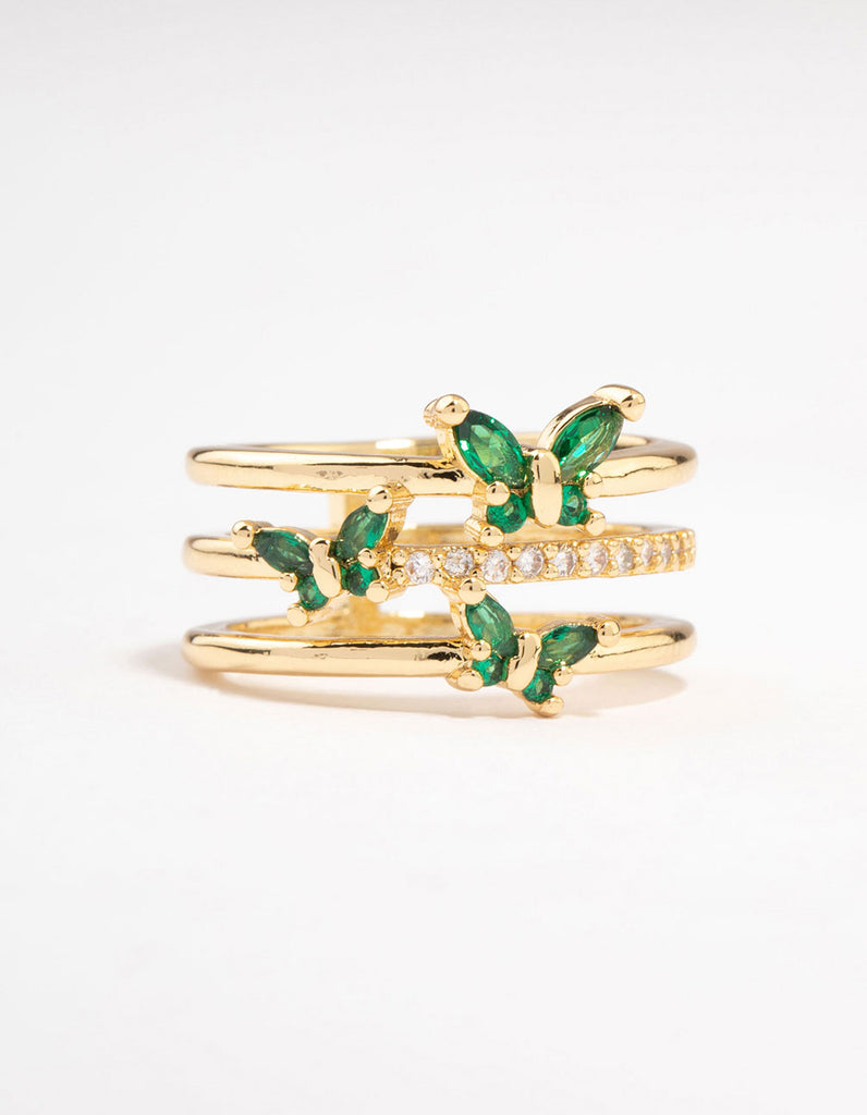 Gold Plated Triple Butterfly Band Ring