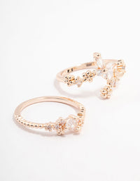 Rose Gold Plated Floral Stone Stacking Ring Pack - link has visual effect only