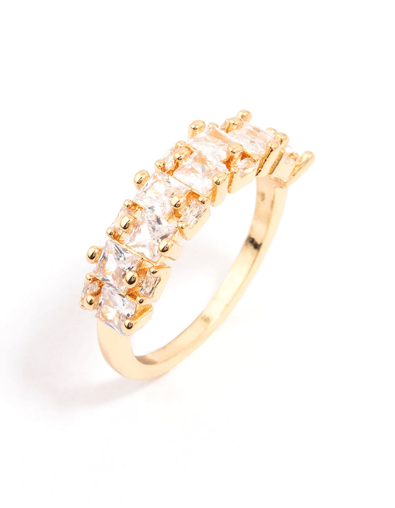 Gold Plated Staggered Cubic Zirconia Band Ring