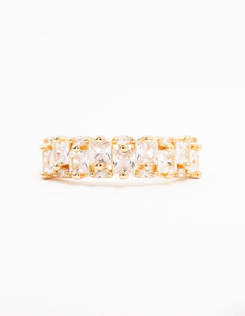 Gold Plated Staggered Cubic Zirconia Band Ring