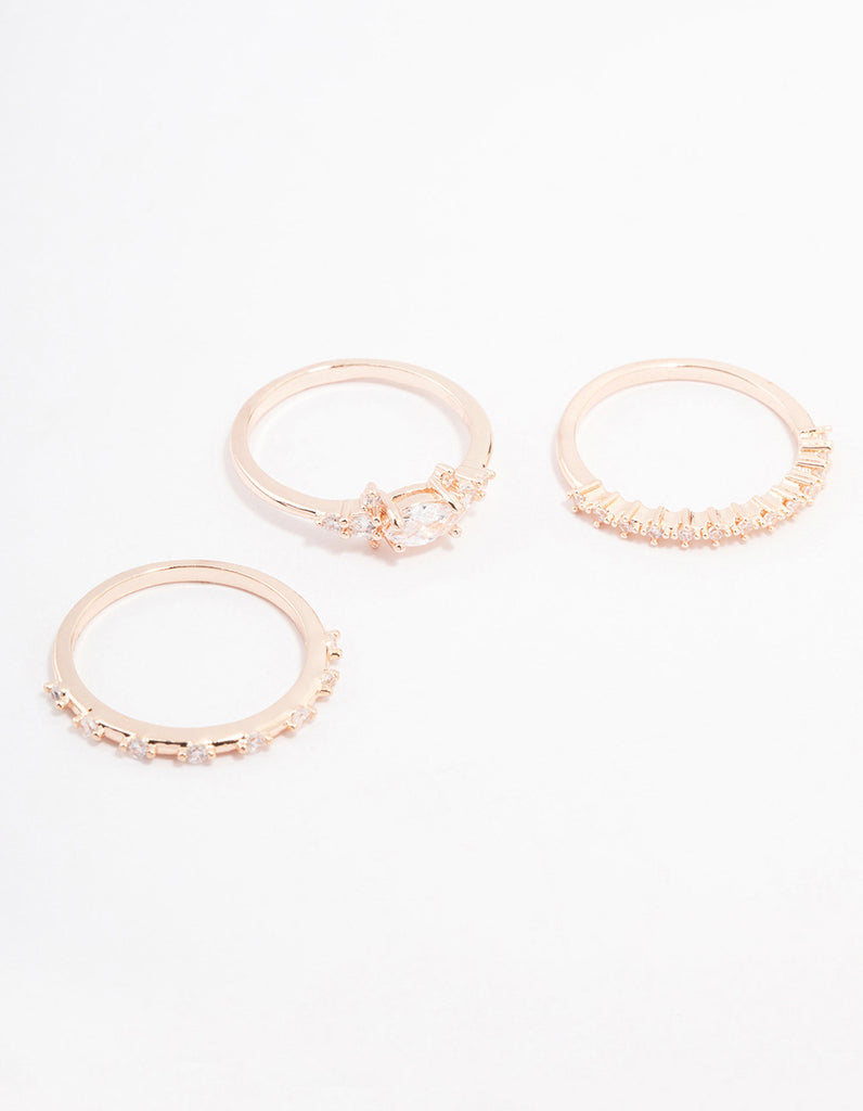 Rose Gold Marquise Stacking Ring 3-Pack