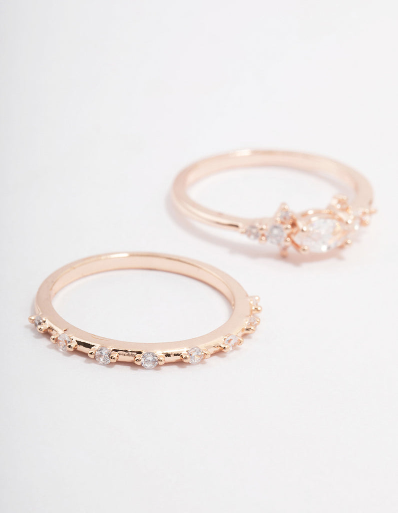 Rose Gold Marquise Stacking Ring 3-Pack