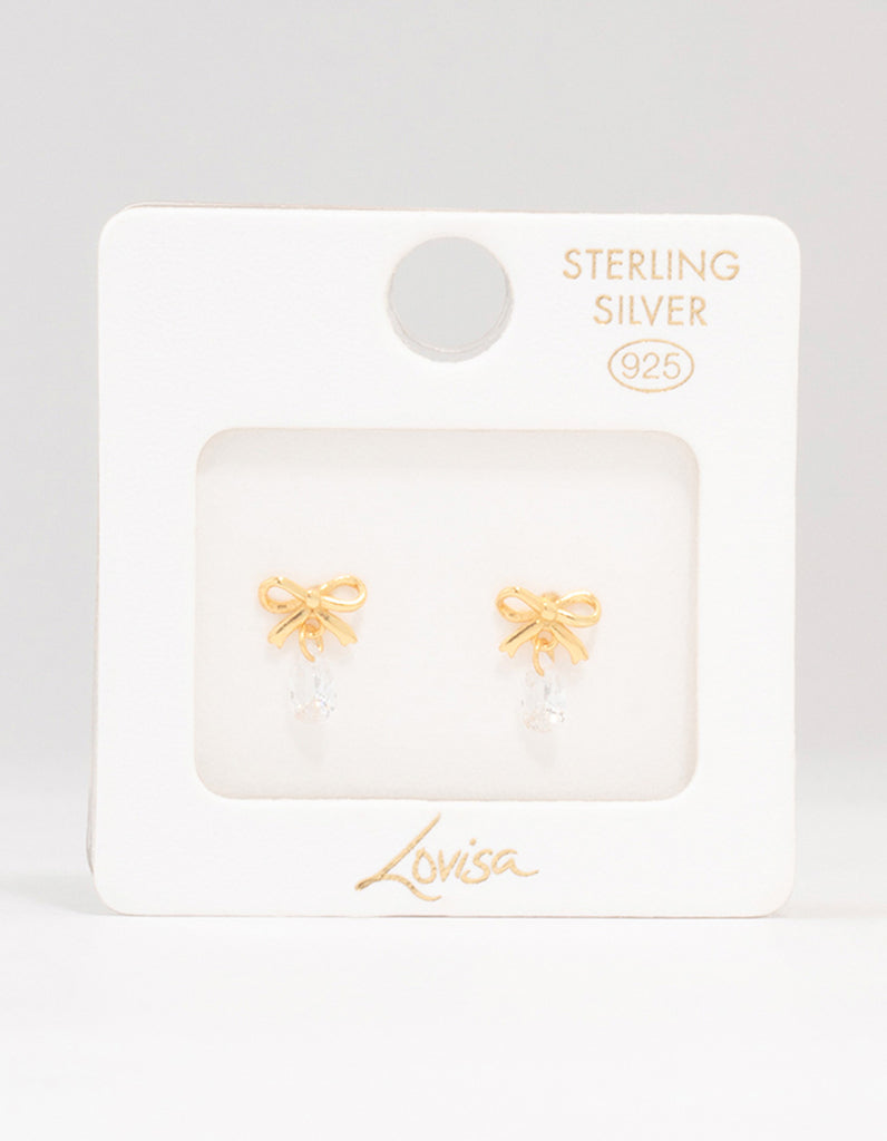 Gold Plated Sterling Silver Bow & Pear Earrings