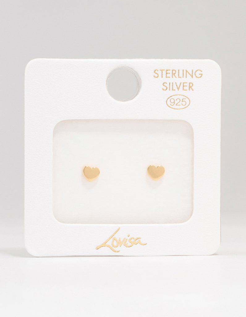 Gold Plated Sterling Silver Heart Stud Earrings