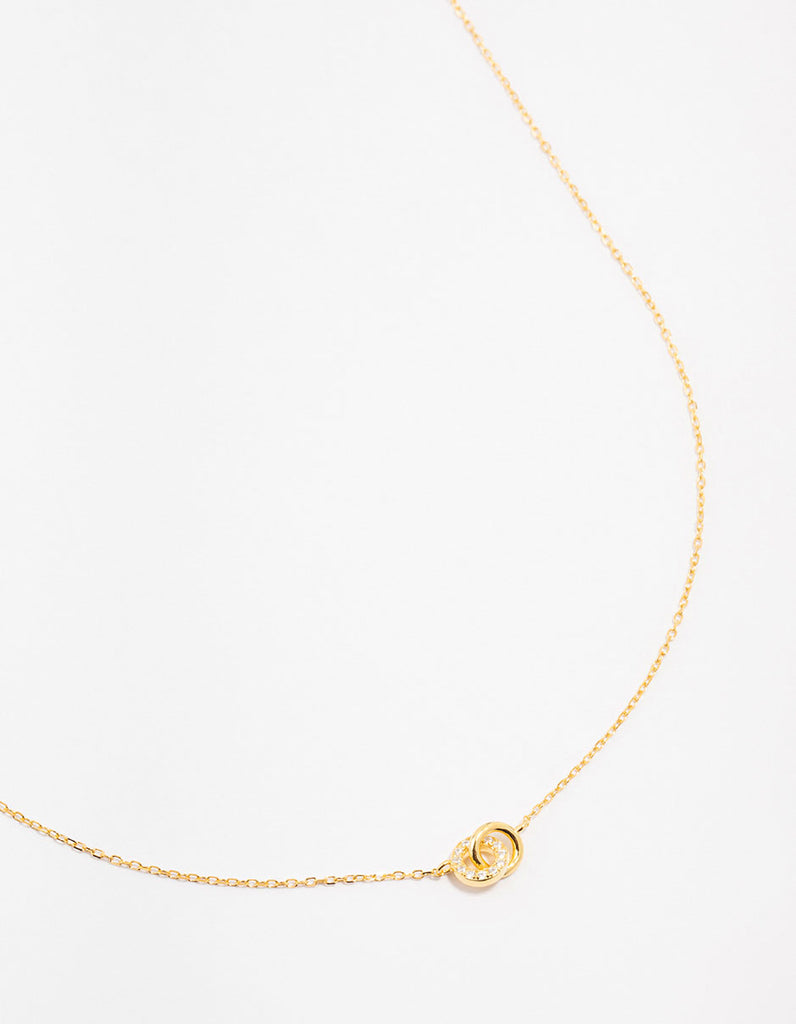 Gold Plated Sterling Silver Pave Link Extra Small Hoop Necklace