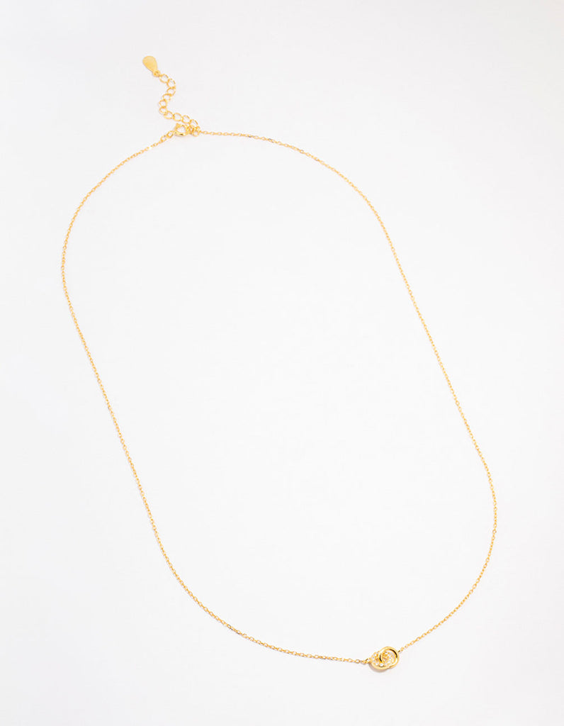 Gold Plated Sterling Silver Pave Link Extra Small Hoop Necklace