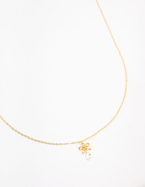 Gold Plated Sterling Silver Bow & Pear Pendant Necklace