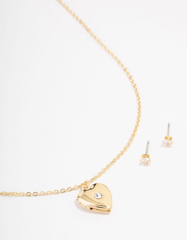 Gold Plated Cubic Zirconia Heart Jewellery Set