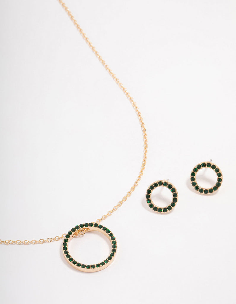 Gold Diamante Open Circle Jewellery Set