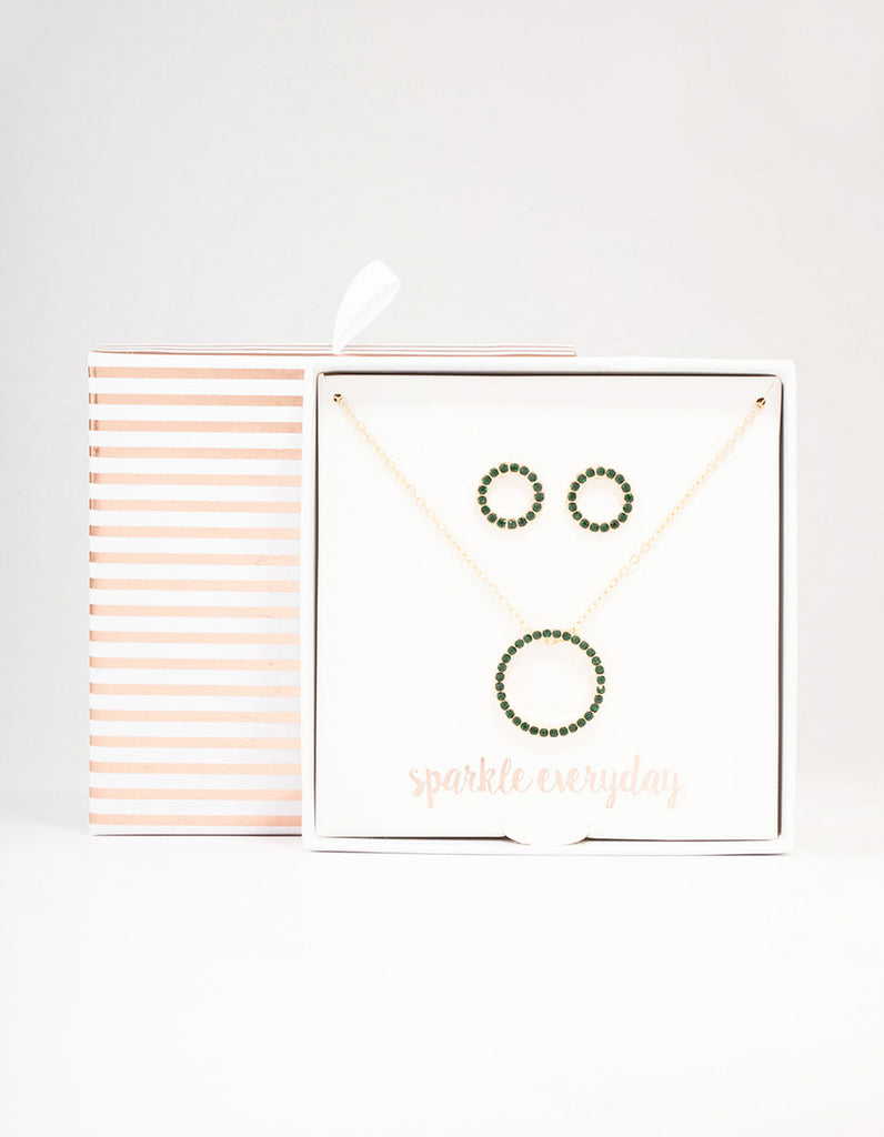 Gold Diamante Open Circle Jewellery Set