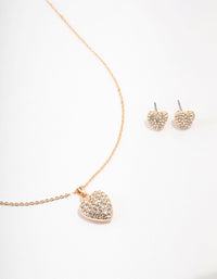 Gold Cubic Zirconia Diamante Heart Jewellery Set - link has visual effect only