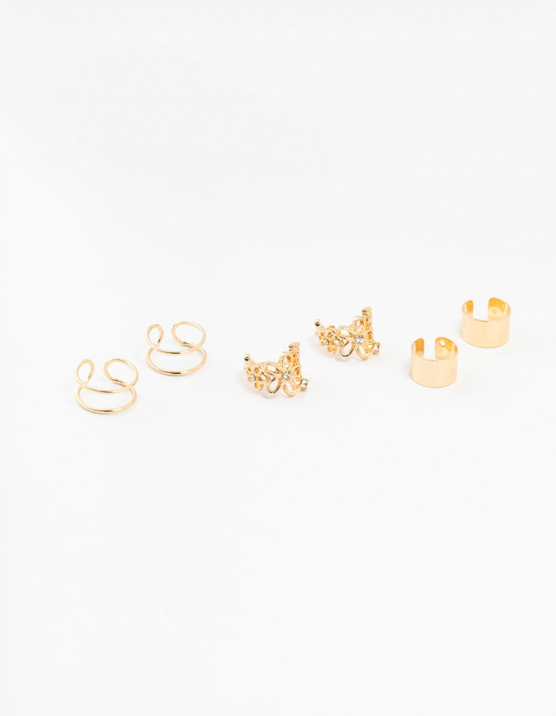 Gold Flower & Lace Ear Cuffs 6-Pack