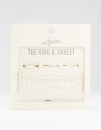 Silver Dumbell Anklet & Toe Rings Set - link has visual effect only