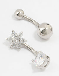 Surgical Steel Cubic Zirconia Flower Belly Bars 2-Pack - link has visual effect only