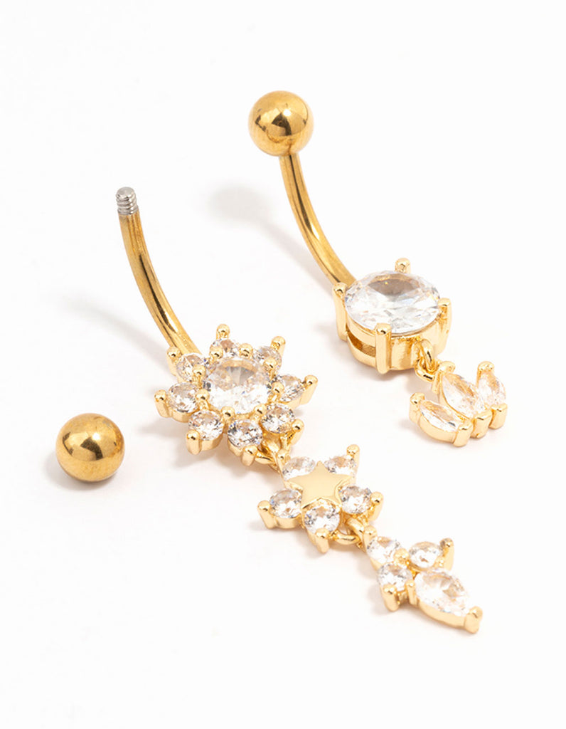 Gold Plated Surgical Steel Flower Power Belly Bar 2-Pack