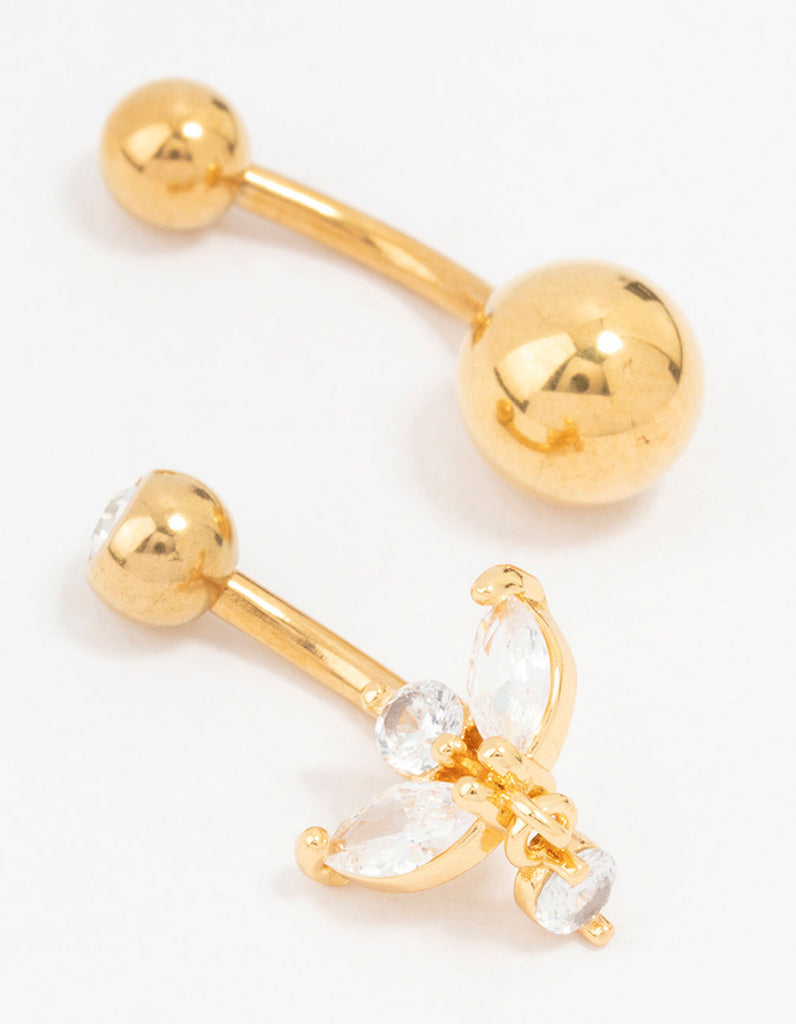 Gold Plated Surgical Steel Marquise Drop Belly Bars 2-Pack