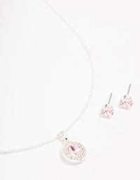 Silver Round Diamante Pink Halo Jewellery Set - link has visual effect only