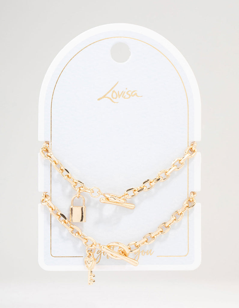 Gold Chunky Lock & Key Bracelet Pack