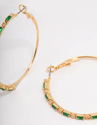 Gold Plated Emerald Round & Baguette Large Hoop Earrings - link has visual effect only