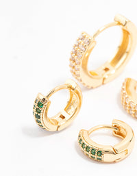 Gold Plated Cubic Zirconia Emerald Pave Hoop Earrings 2-Pack - link has visual effect only