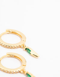 Gold Plated Emerald & Cubic Zirconia Pointed Pear Huggie Earrings - link has visual effect only