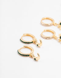 Gold Plated Emerald Celestial Huggie Earrings 3-Pack - link has visual effect only