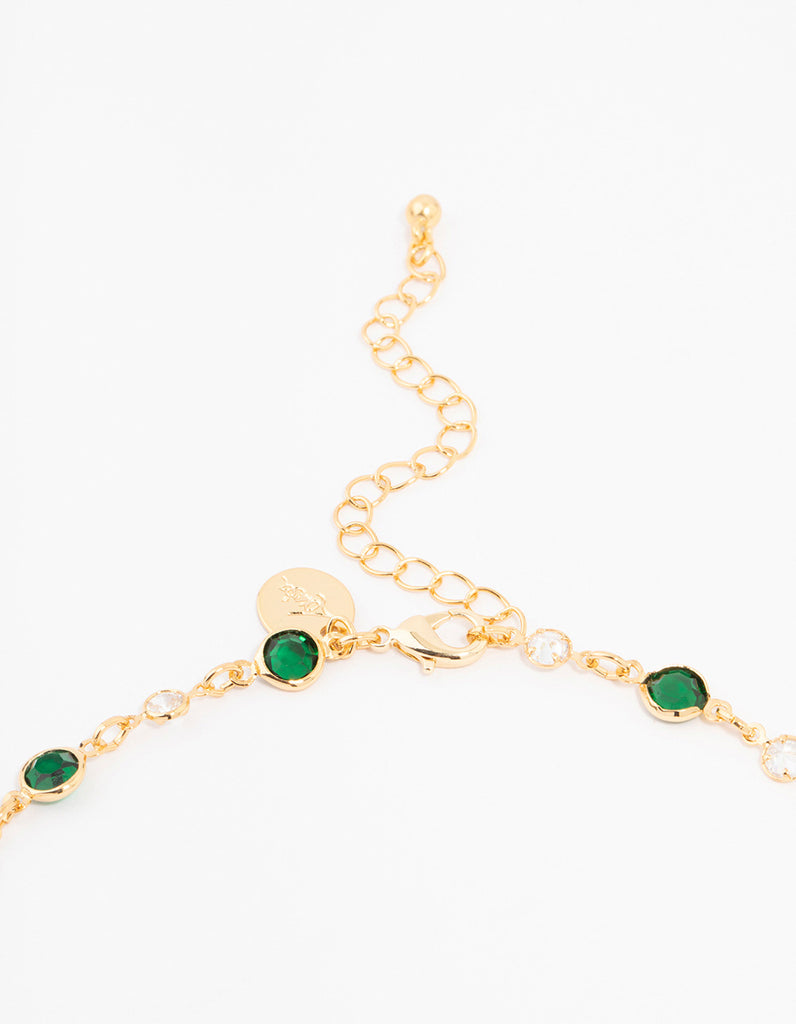 Gold Plated Emerald Round Station Necklace