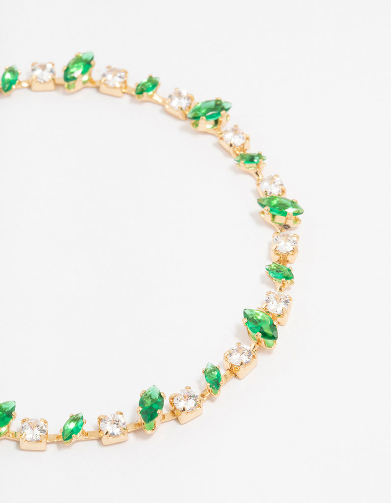 Gold Plated Marquise & Round Emerald Tennis Bracelet