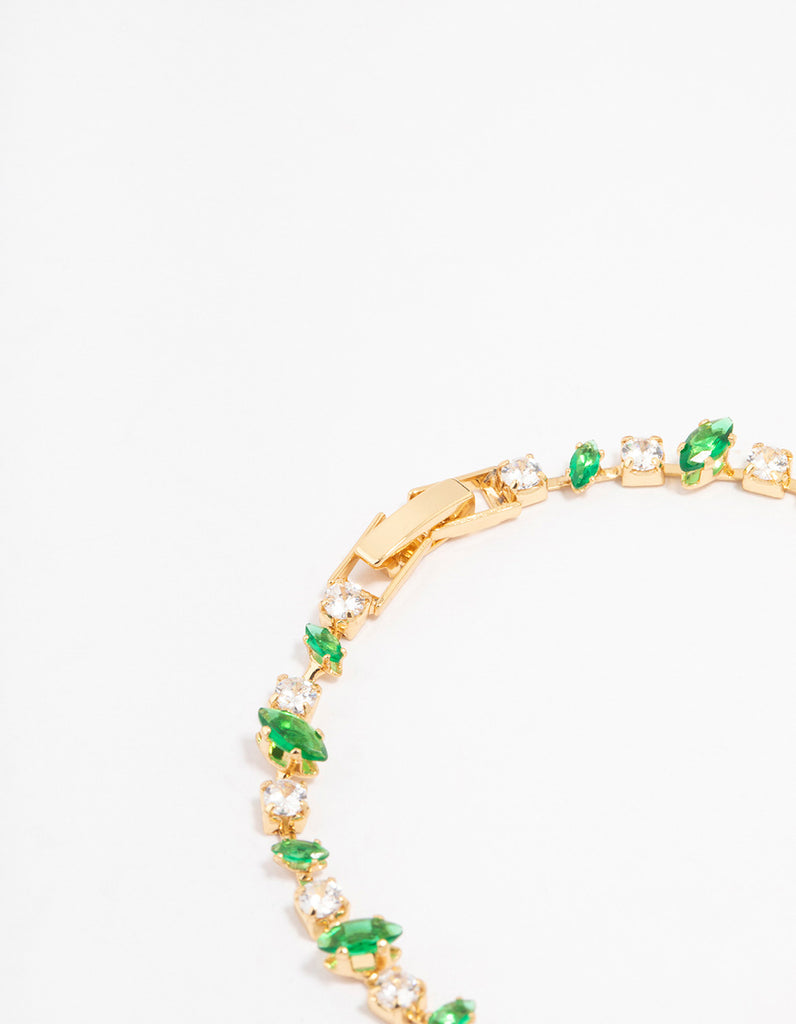 Gold Plated Marquise & Round Emerald Tennis Bracelet