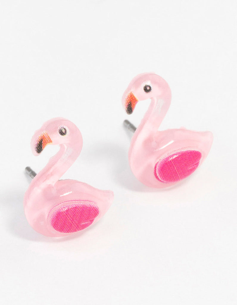 Plastic Flamingo Stud Earrings