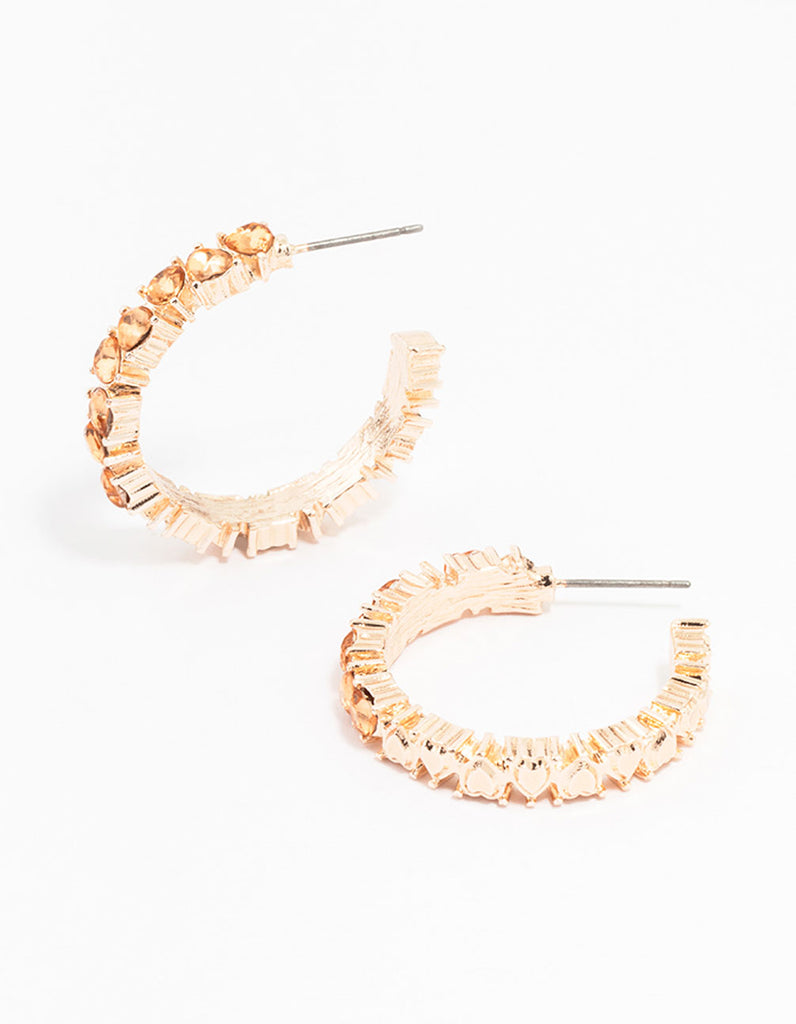 Rose Gold Diamante Pear Hoop Earrings