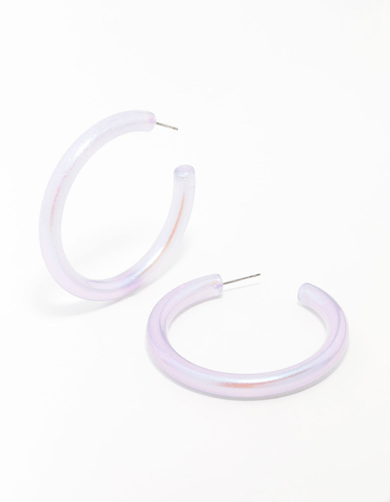 Plastic Pastel Purple Large Skinny Hoop Earrings