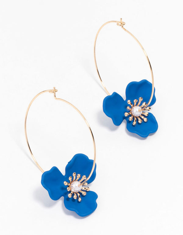 Gold Coated Wire Flower Hoop Earrings