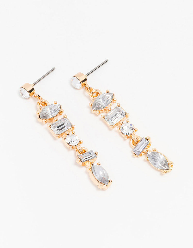 Gold Multi Shaped Stone Drop Earrings